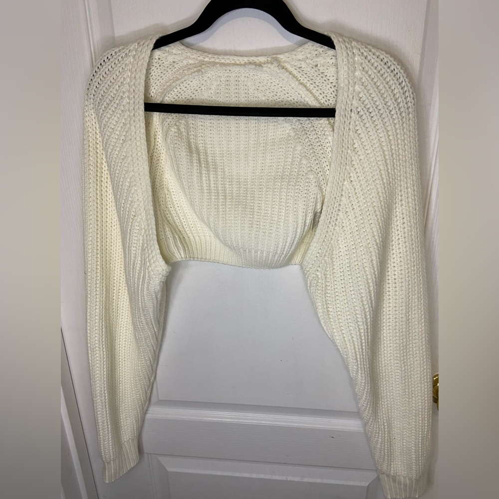 SHEIN Cream Ribbed Knit Cardigan